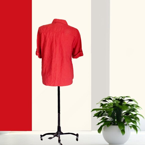 OLSEN LINEN RED SHORT SLEEVE CAMP SHIRT NEW WITH TAGS - Picture 2 of 2